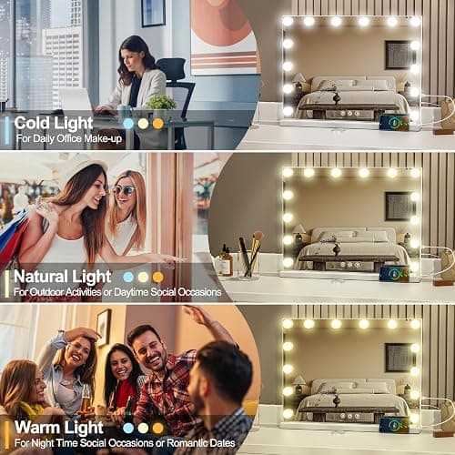Hollywood Vanity Mirror with Lights,14 Dimmable Bulbs,3 Color Lights,10X Magnification,Makeup Mirror with Lights,Touch Control, Aluminum Metal Frame 50x42cm(20x16.5in) thumbnail 3