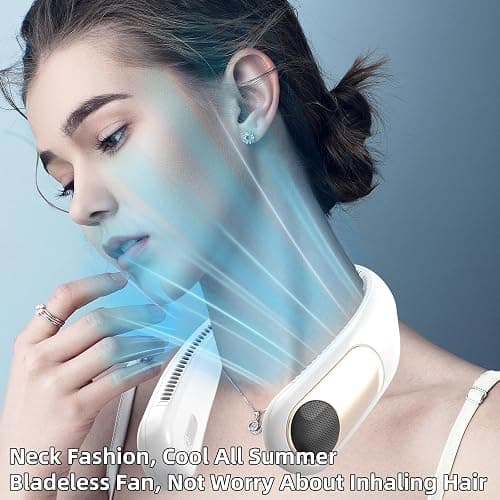 Namecute Portable Neck Fan, Personal Wearable Bladeless Fan for Outdoor Indoor, LED Display, 360° Cooling, 4-Speeds, 6000mAh USB Rechargeable, Birthday Gifts for Men Women Dad Mom (White) thumbnail 6