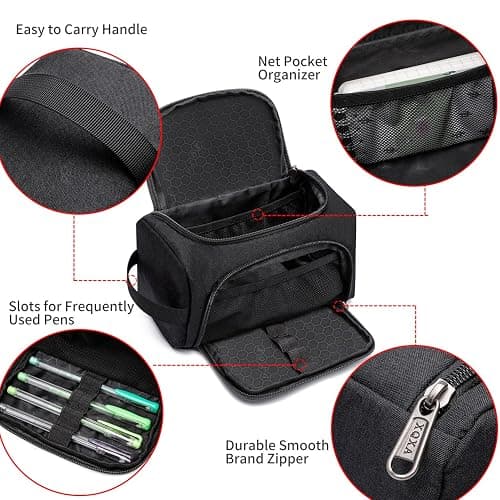 XQXA Large Capacity Pencil Case Organizer, Multifunctional Extra Big Pencil Pouch with Compartmens, Travel Simple Stationery Pen Bag, Fabric Pencil Bag for Men Women Girl Boy (Black) thumbnail 7