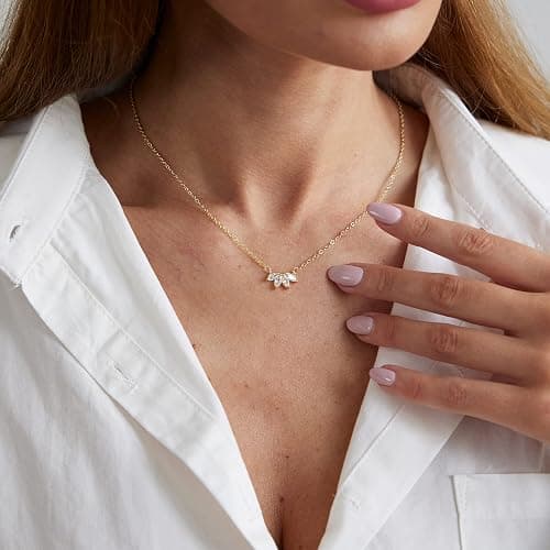 LEXODY Diamond Necklace for Women, Dainty 14k Gold Plated Flower Necklace | Simple CZ Leaf Pendant Choker Necklaces Trendy Non Tarnish Waterproof Chain Jewelry Gift thumbnail 9