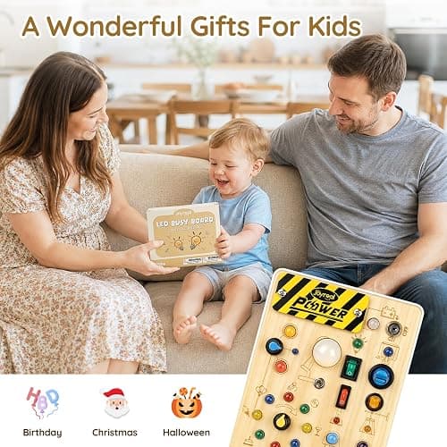 Joyreal Busy Board for Toddlers - Montessori Toys for 1 2 3 Year Old | Wooden Sensory Activity Board with 10 Switches & 19 Lights, Ideal Educational Travel Toy Gift for Boy & Girl Birthday thumbnail 7