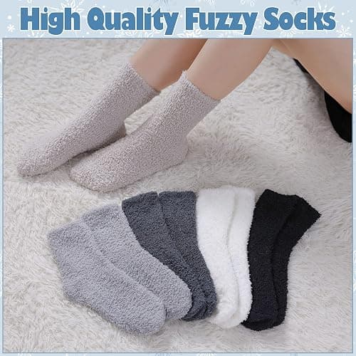 LANLEO 5/6 Pairs Womens Super Soft Fuzzy Plush Warm Winter Home Sleeping Slipper Socks thumbnail 2
