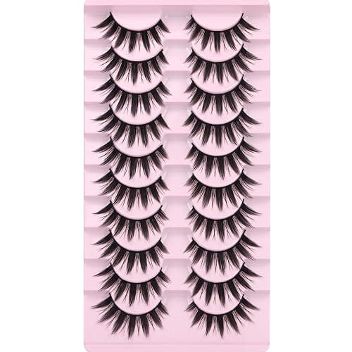 False Eyelashes 10 Pairs Manga Lashes Japanese Style Anime Thick Cosplay Lashes Natural Look 16MM Spiky 8D Wispy Faux Mink Lashes Full Strip Doll Lashes by FANXITON thumbnail 5