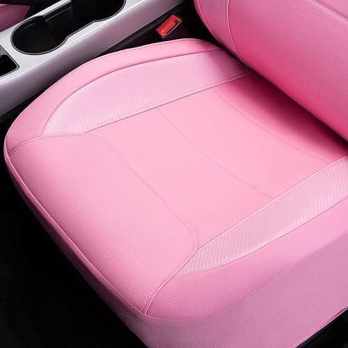 Flying Banner car seat Covers Protects Water Proof Faux Leather Carbon Fiber Fronts Rear Bench Covers (Pink Pink, Full Set - 8PCS) thumbnail 6