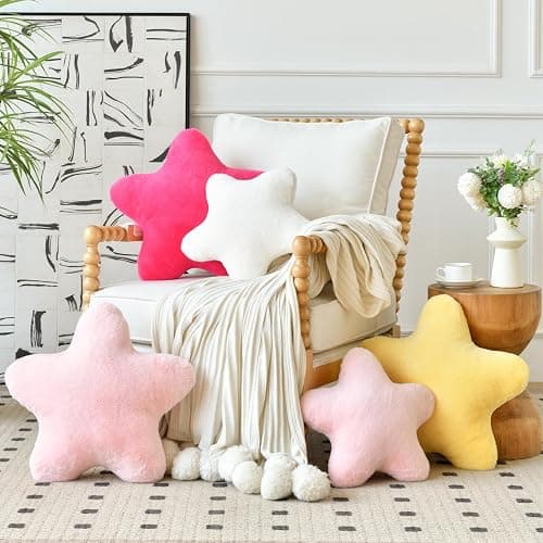 Xiashrk Star Pillow, Decorative Throw Pillows for Bed Couch, 15" Star Shaped Pillow Plush Floor Cushions Room Decor Pillow with Soft Faux Rabbit Fur for Sofa Bedroom Living Room thumbnail 3