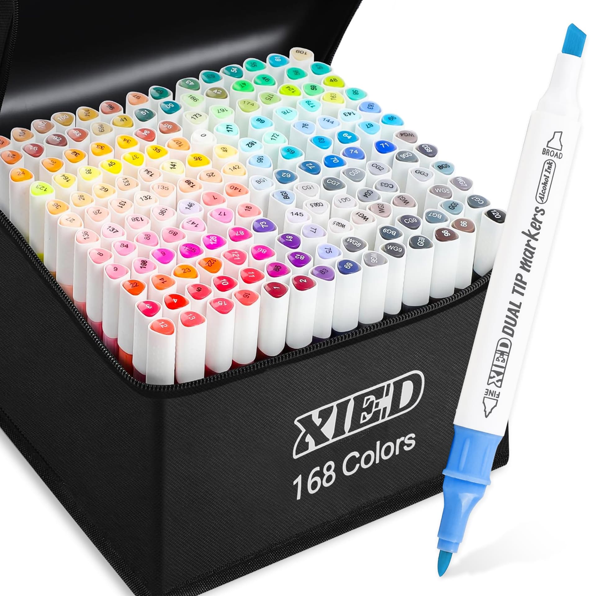 168 Colors Alcohol Markers, Double-Sided Alcohol Markers, Quick Dry Highlighters, Set Perfect for Adults, Artists & Students for Coloring and Drawing (Fine & Wide) - Image 1
