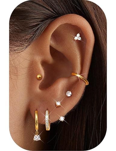 Jstyle Hypoallergenic 14K Gold Plated Stud Hoop Earrings for Women - Surgical Stainless Steel Earrings Trendy Small Hoops Cartilage Earring Stacks Huggie Earring Set for Multiple Piercing Jewelry thumbnail 2
