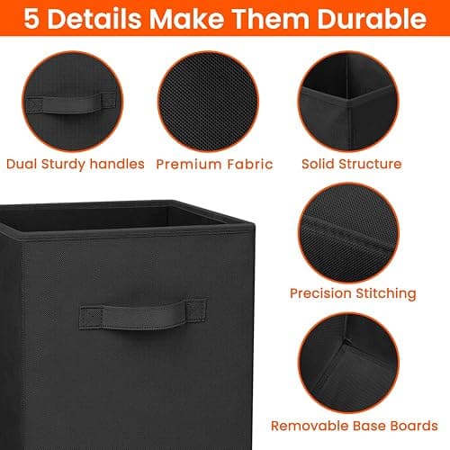 Criusia Storage Cubes - 11 Inch Heavy Duty Fabric Storage Bins for Shelves Closet, Cube Organizer - 8 Pack Collapsible Cube Storage Bins Baskets for Organizing Clothes Blankets Toys (Black) - Medium -11 inches - Black thumbnail 3