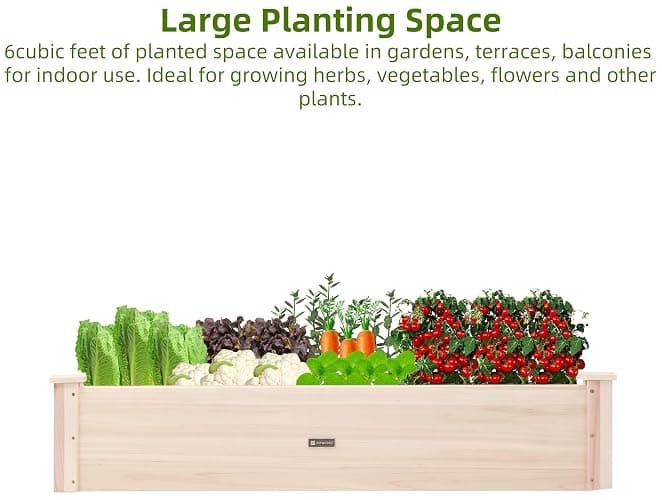 ZSYWODFO 8ft Outdoor Wooden Raised Garden Bed Planter for Vegetables, Garden, Lawn, Patio,8x4x2 Raised Garden Bed;Planter Box-Natural Wood - 48"(L) x 24"(W) x 9"(H) thumbnail 3