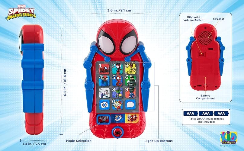 eKids Spidey and His Amazing Friends Toy Phone for Toddler with Built-in Preschool Learning Games, Educational Toys for Activities and Pretend Play, for Fans of Spiderman Gifts thumbnail 3