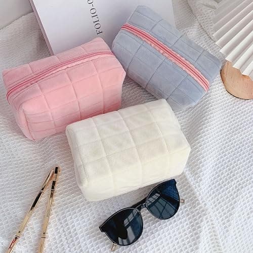 HABUAETY Makeup Cosmetic Bag Small Checkered Pouch Make Up Purse Bag Y2k Accessories - White thumbnail 8