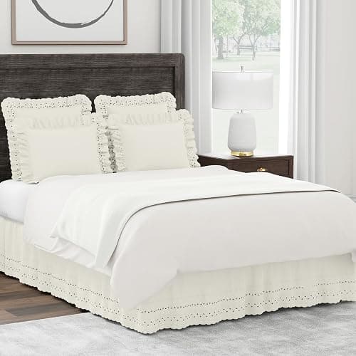 FRESH IDEAS Ruffled Bed Pillow Shams with Embroidered Eyelet Detail, Standard, Ivory, 2-Pack thumbnail 5