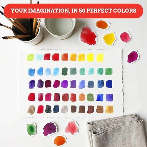 Mikkelhus Watercolour Paint Set - 50 Colours in Metal Box with Brush & Watercolour Paper | Watercolour Painting Set for Travel, Beginners & Artists thumbnail 3