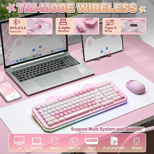 YUNZII C98 Wireless Mechanical Keyboard with Number Pad,99 Key BT5.0/2.4G/USB-C Hot Swap Gasket Mount with PBT MOA Keycaps,Custom RGB,Cute Cake Keyboard for Win/Mac (Pink, Milk V2 Linear Switch) thumbnail 3