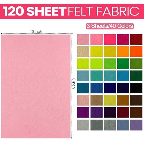 Reginary 120 Pcs 8 x 16 Inch Felt Sheets Bulk for Craft 40 Assorted Color Felt Fabric Squares Stiff Paper for Back to School Festival Holiday DIY Craft Sewing Patchwork thumbnail 3