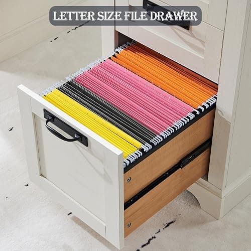 RedLemon 60" Farmhouse Executive Desk with Drawers, Wood Home Office Desk w/Charging Station, Keyboard Tray, File Drawer, Storage Cabinet, Rustic Computer Writing Desk (Antique White) thumbnail 4
