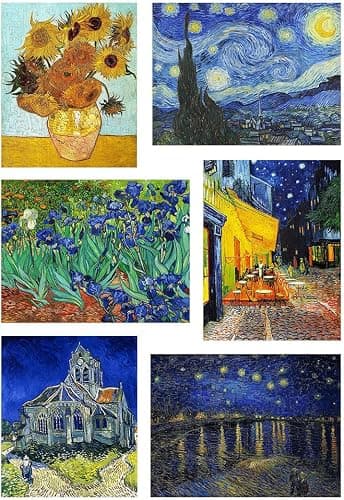 VeGuude Diamond Painting Kits for Adults, 6 Pack Van Gogh Starry Night Diamond Art Kits, 5D Full Drill DIY Crafts for Adults Home Wall Decor Sunflower Irises Café Terrace at Night [12x16in] - Image 1