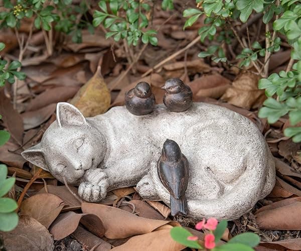 LC LCdecohome Sleeping Cat Garden Statues Outdoor - 12" Sparrows On Cat Figurine Memorial Statue Grave Markers Garden Resin Statues for Outdoor Decor Outdoor Statue Resin 12" x 8" x 4.5" thumbnail 9