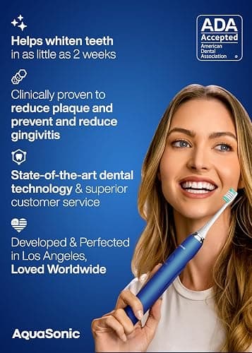 Aquasonic Vibe Series Ultra-Whitening Toothbrush – ADA Accepted Electric Toothbrush - 8 Brush Heads & Travel Case – 40,000 VPM Motor & Wireless Charging - 4 Modes w Smart Timer – Sapphire Blue thumbnail 6