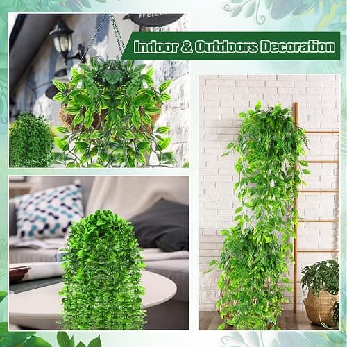 Daifunli 12 Pcs Artificial Hanging Plants Fake Hanging Ferns Plastic Faux Plants for Wall Room Garden Garland Indoor Outdoor Decor No Basket (Eucalyptus,Mandala,String of Pearls,Pea) thumbnail 6