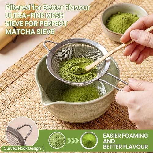 5 PCS Matcha Whisk Set, Green Matcha Set Includes Bamboo Chasen Whisk, Ceramic Tea Bowl, Scoop, Strainer and Matcha Whisk Holder, Handcrafted Japanese Tea Set Matcha Kit for Matcha Lovers thumbnail 7
