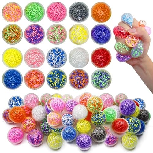 30 Pack Round Squeeze Balls - Bulk Stress Balls for Anxiety , Filled with Foam Particles | Squeeze Toys for Stress Relief, Sticky Balls for Ceiling, Fidgets for Classroom - Image 1