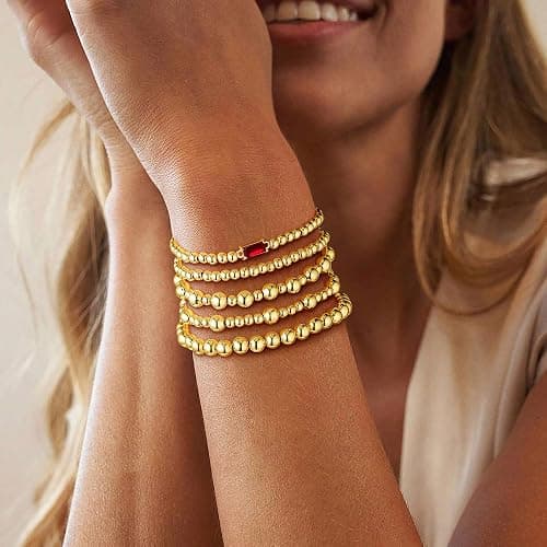 Turandoss 5PCS Birthstone Bracelets for Women, Dainty Layered Emerald 14K Gold Plated Beaded Birthstone Bracelets Set Trendy Waterproof Stackable Jewelry Birthday Christmas Gifts for Women Girls thumbnail 3
