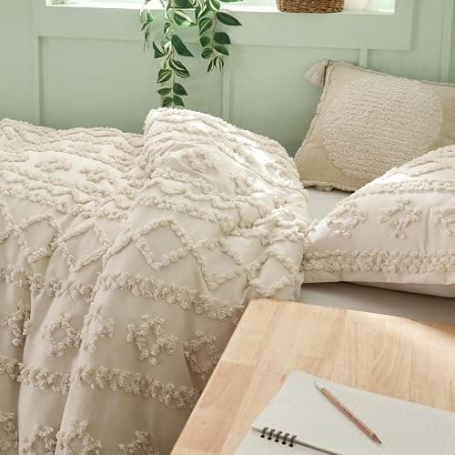 Bedsure Tufted Boho Comforter Set Twin Size - Beige Boho Bed Set, GentleSoft™ 2 Pieces Farmhouse Shabby Chic Embroidery Bedding, Gifts for Woman, Soft Jacquard Twin Comforter for All Seasons thumbnail 4