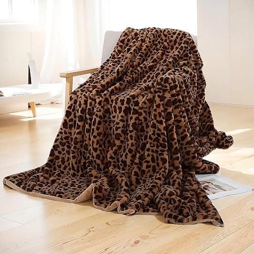 UKELER Leopard Throw Blanket 50''x60'', 480 GSM Double Sided Faux Fur Blankets and Throws for Bed Sofa Travel and Camping, Super Soft Cozy Fluffy Plush Blanket, Cheetah Print Blankets for All Seasons - Image 1