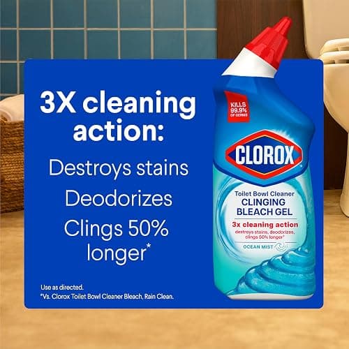 Clorox Toilet Bowl Cleaner Clinging Bleach Gel, Kills 99.9% of Bacteria and Viruses, Ocean Mist, 24 Fl Oz, Pack of 2 thumbnail 2