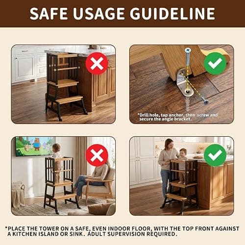 COSYLAND Kids Kitchen Step Stool Helper Baby and Toddler Multi-Function Step up Nursery Helper Stand with Safety Rail in Natural Bamboo, Strong and Lightweight 1.5-3 Years (Black) thumbnail 6