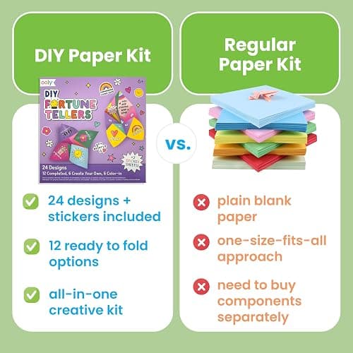 Ooly DIY Origami Fortune Teller Kit, Cootie Catcher, 24 Designs & Stickers | Ages 6+, Includes 12 Completed, 6 Blank, and 6 Coloring Folding Fortune Tellers, Fun Screen-Free Craft Activity Gift for Kids thumbnail 3