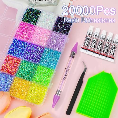 18000Pcs Resin Jelly Rhinestones for Bedazzling, Multicolor 3mm Flatback Rainbow Gems, Bedazzling Crystal with 4Pcs 2.5g Jewelry Glue, Rhinestone Picker for DIY Crafting Clothes Shoes Nail Art thumbnail 2