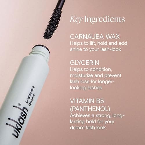 UKLASH Lengthening Mascara Black, Water Resistant Volumizing Lash Formula | Extra-black pigmented formula. Smudge-proof, vegan-friendly, cruelty-free. Includes double-sided silicone wand thumbnail 5