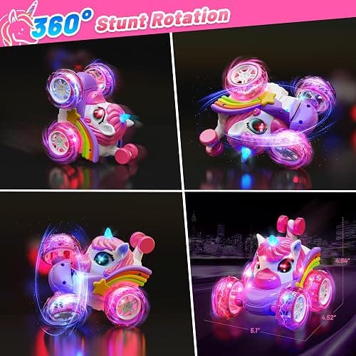 Carsky Unicorn Remote Control Car for Girls,Rechargeable 360°Stunt RC Cars Rotation 4WD Remote Cars with LED Lights,Fun Indoor Outdoor Toys for Kids,Chritmas Birthday Gift for 3 4 5 6 Year Old Girl thumbnail 4