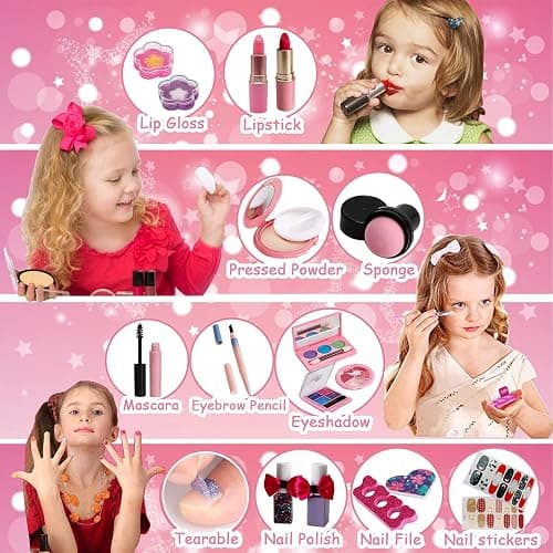 For Ideahome Kids Washable Makeup Girl Toys - Real Make Up Set, Little Girls Makeup Kit for Toddler Kid Children Princess, Christmas Birthday Gift Toys for Girl 4 5 6 7 8 9 10 Year Old thumbnail 5