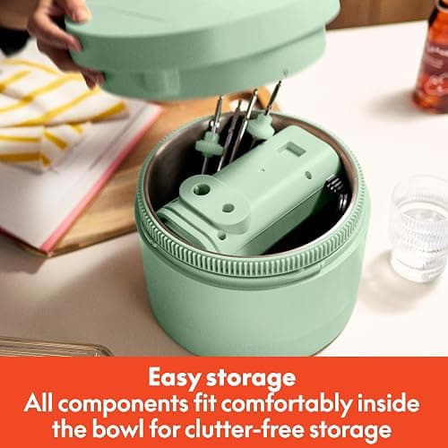 bella 3.5 Qt Hand & Stand Mixer, 2 in 1 Electric Mixer with Bowl, Dough Hook, Whisk & Egg Beater, Multifunctional Handheld Mixer for Baking, 200 Watt, Seaglass thumbnail 5