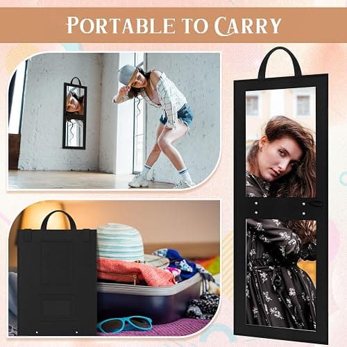 Maysing 1 Pack Foldable Full Length Travel Mirror with Full Light 25.2x11.8 Inch Foldable Hanging Backstage Mirror LED Double Side Lights for Travel Camping Dance Competition Home Fitness Gift(Black) thumbnail 3
