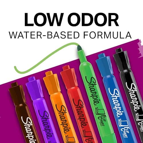 Sharpie Flip Chart Markers, Bullet Tip, Assorted Colors, Low-Odor, Squeak-Fee, 8 Count - Office Presentation, Back to School, Teacher Supplies thumbnail 2