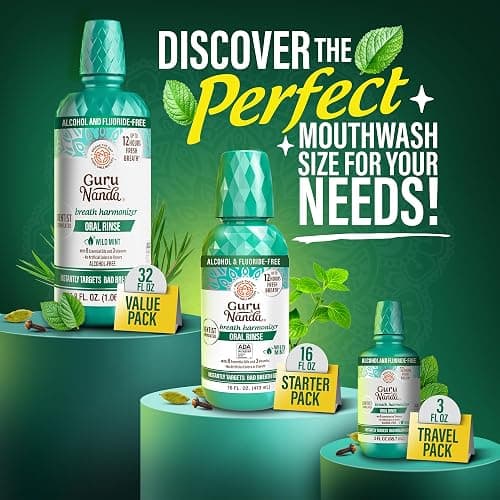 GuruNanda Fresh Breath Mouthwash, ADA-Accepted, Alcohol & Fluoride-Free, Sodium Chlorite, Essential Oils & Vitamins, 12-Hrs Fresh Breath, Wild Mint, 16 oz - 2 Pack thumbnail 8