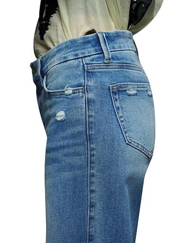 ONESO Mid-Low Rise Baggy Jeans Wide Leg for Women Distressed Pants Stretchy Bottom Lady Basic Comfortable Denim thumbnail 5