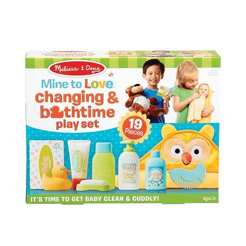 Melissa & Doug Mine to Love Changing & Bathtime Play Set for Dolls – Diapers, Pretend Shampoo,Wipes, Towel, More (19 pcs) thumbnail 3
