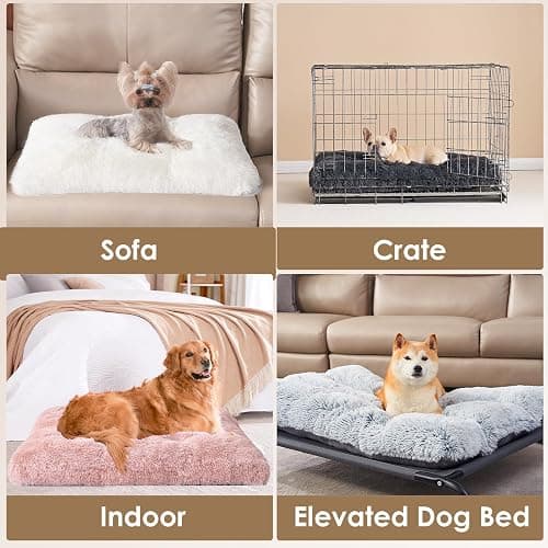 EHEYCIGA Fluffy Dog Crate Bed for Large Dogs, Plush Faux Fur Crate Pad, Calming Anti Anxiety Large Dog Bed, Washable Soft Warm Crate Mat with Non-Slip Bottom, Pink thumbnail 6