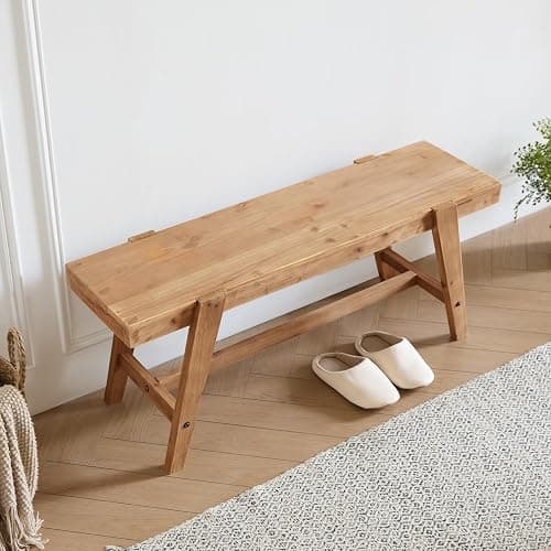 HOKYHOKY Farmhouse Solid Wood Entryway Bench – 43.4 Inches Rustic Long Bench, Dining Bench with Angled Legs, Hand-Finished Natural Grain, for Foyer, Hallway, Bedroom thumbnail 5