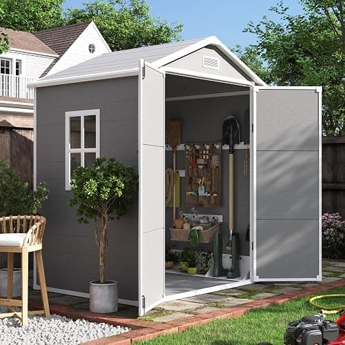 UDPATIO Outdoor Resin Storage Shed 6x4 FT, Plastic Shed for Garden, Grey | Weather UV Resistant, Heavy Floor, Lockable Design, Quick Assembly, Space-saving Vertical Build, Multi-Scene Backyard Use - Image 1