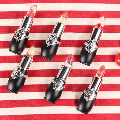 firstfly Pack of 6 Crystal Flower Jelly Lipstick, Long Lasting Nutritious Lip Balm Lips Moisturizer Magic Temperature Color Change Lip Gloss (Black) thumbnail 8