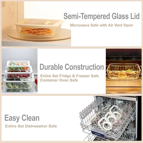 Urban Green Glass Food Container Set with Glass Lid, 6 Pack, Food Storage Containers Set, Airtight, LeakProof, Micowave Safe, 100% Plastic Free, Meal Prep Containers (White Color) thumbnail 4