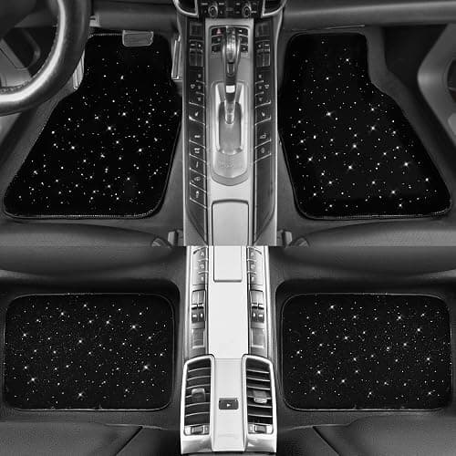 CAR PASS Black Car Floor Mats, Faux Fur Fluffy Carpet Full Set Bling Starry Sky Design Anti-Slip Universal for Girl Cute Women Automotive Cars, SUVs, Trucks, Vans, 4Pcs Black Fuzzy Plush Wool thumbnail 4