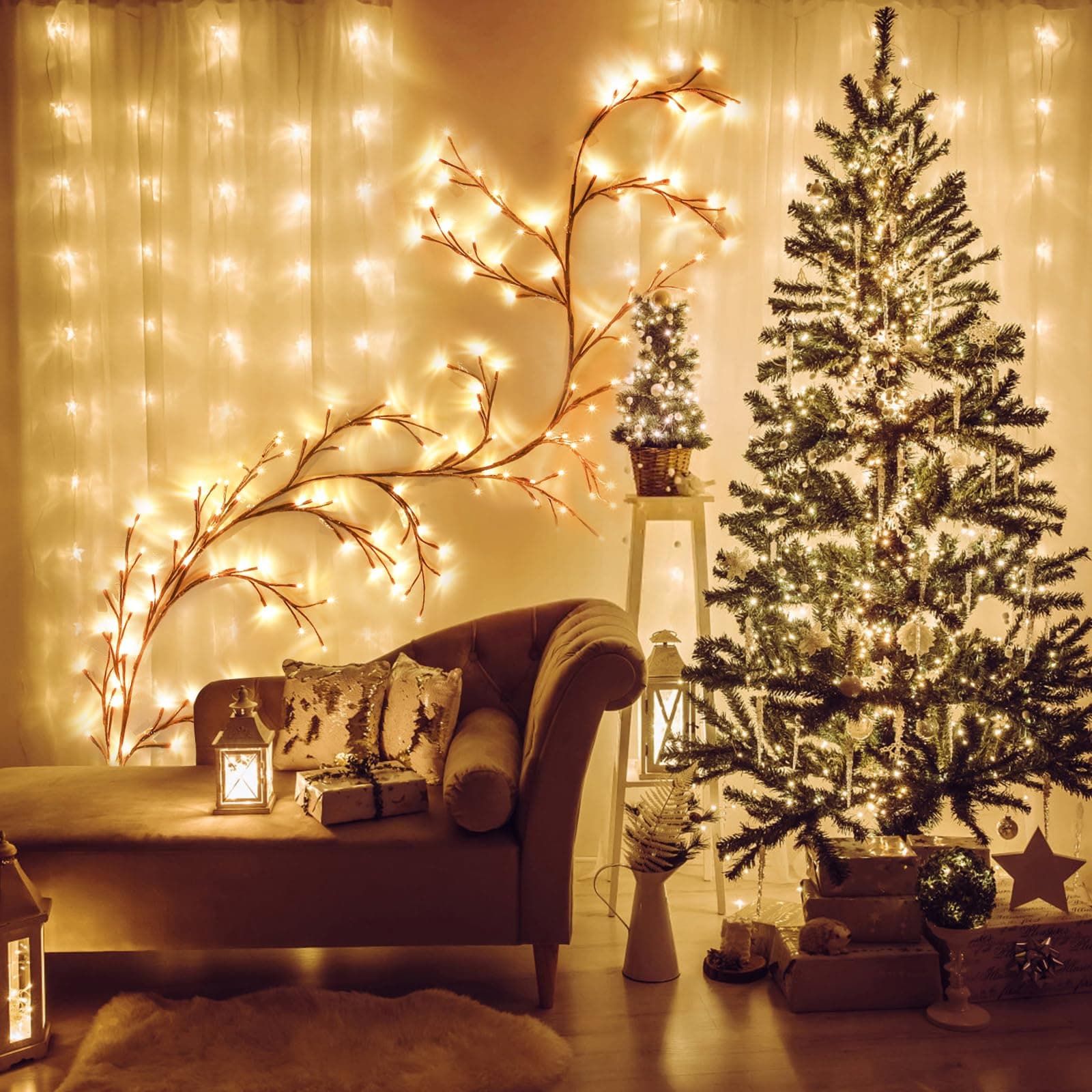 LED Light Tree, Light Trees, Wall Decoration, Home Interior Decoration, 144 LED Folding Lights Artificial Willow, for Wall, Bedroom, Living Room, Indoor Decoration thumbnail 2