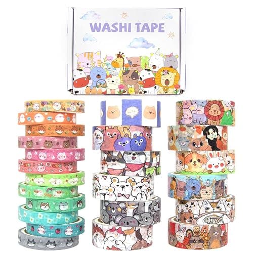 WAPETASHI Cute Washi Tape Set - 24 Rolls Kawaii Animals Gold Foil Decorative Masking Tape for Journaling, Scrapbooking, Kids DIY Crafts, Aesthetic Supplies, Planners, Bullet Journal thumbnail 8